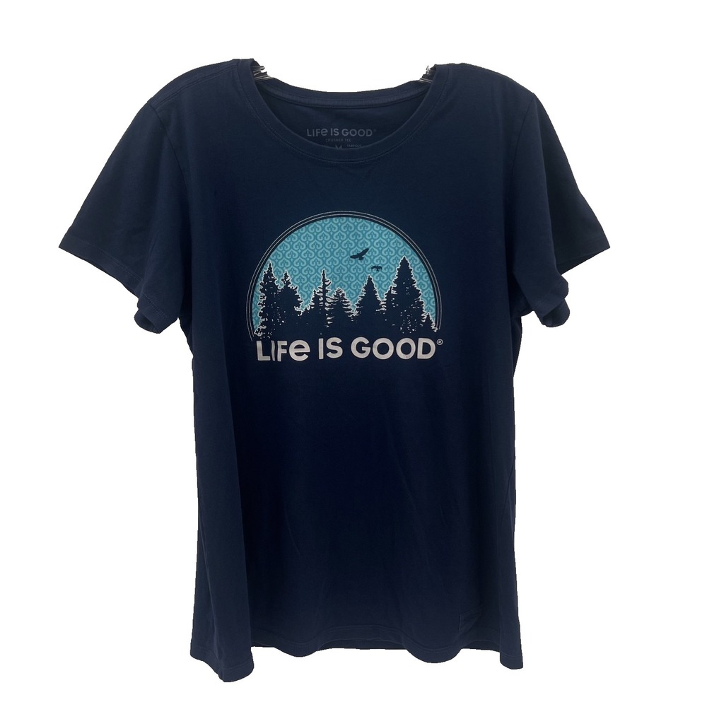 LIFE IS GOOD Women's M Dark Blue Forest Trees Eagle Short-Sleeve Crusher T-Shirt